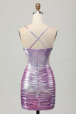 Prata roxo bodycon babado V pescoço Homecoming Dress