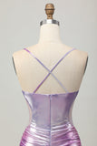 Prata roxo bodycon babado V pescoço Homecoming Dress
