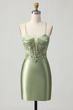 Sálvia Verde Bodycon Lantejoulas Curto/Mini Vestidos Cocktail