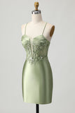 Sálvia Verde Bodycon Lantejoulas Curto/Mini Vestidos Cocktail