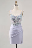 Espartilho Lavanda Bodycon Sequins Mini Vestido Homecoming