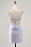 Espartilho Lavanda Bodycon Sequins Mini Vestido Homecoming
