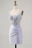Espartilho Lavanda Bodycon Ruched Mini Vestido Cocktail