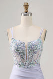 Espartilho Lavanda Bodycon Ruched Mini Vestido Cocktail