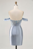 Espartilho Azul Cinzento Bodycon Sem Ombros Mini Vestido Cocktail
