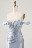 Espartilho Azul Cinzento Bodycon Sem Ombros Mini Vestido Cocktail