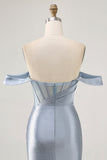 Espartilho Azul Cinzento Bodycon Sem Ombros Mini Vestido Cocktail