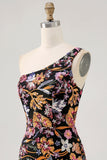 Preo Flores BodyconUm Ombro	One shoulder Mini Vestido Cocktail