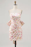Strapless Bodycon Pink Flor Homecoming Vestido com Arco