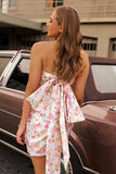 Strapless Bodycon Pink Flor Homecoming Vestido com Arco