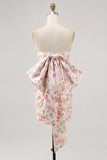 Strapless Bodycon Pink Flor Homecoming Vestido com Arco
