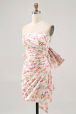 Rosa Direto Flores Bodycon Ruched Mini Vestido Cocktail