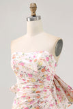 Rosa Direto Flores Bodycon Ruched Mini Vestido Cocktail