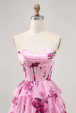 Vestido Rosa Decote Em Coração Espartilho Mini Vestido Cocktail