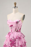 Vestido Rosa Decote Em Coração Espartilho Mini Vestido Cocktail