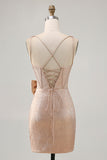 Champanhe Cetim Decote em V Vestido Cocktail com Arco
