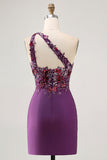 Púrpura Escura Um Ombroo Bodycon Mini Vestido Cocktail