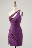 Púrpura Escura Um Ombroo Bodycon Mini Vestido Cocktail