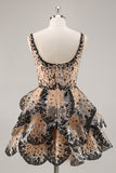 Preto Damasco Sequined Tiered A Line Homecoming Dress