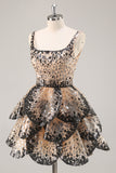 Preto Damasco Sequined Tiered A Line Homecoming Dress