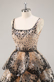 Preto Damasco Sequined Tiered A Line Homecoming Dress