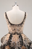 Preto Damasco Sequined Tiered A Line Homecoming Dress