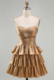 Laranja Strapless Tiered Uma linha cortada Homecoming Dress com frisos