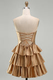 Laranja Strapless Tiered Uma linha cortada Homecoming Dress com frisos