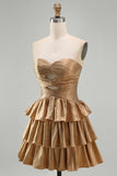 Laranja Strapless Tiered Uma linha cortada Homecoming Dress com frisos