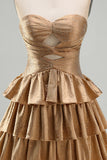 Laranja Strapless Tiered Uma linha cortada Homecoming Dress com frisos