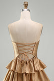 Laranja Strapless Tiered Uma linha cortada Homecoming Dress com frisos