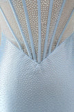 Vestido Curto de Regresso ao Casal, Corset Bodycon Bodycon Espartilho Azul Claro Sem Alças e Fenda