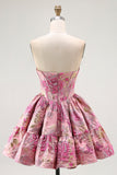 Fora do ombro estampado A-Line Corset Homecoming Dress