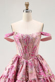 Fora do ombro estampado A-Line Corset Homecoming Dress