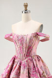 Fora do ombro estampado A-Line Corset Homecoming Dress