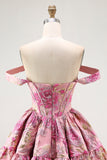 Fora do ombro estampado A-Line Corset Homecoming Dress