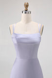 Dusty Blue A Line Long Bridesmaid Dress com renda-up Back