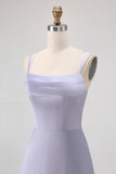Dusty Blue A Line Long Bridesmaid Dress com renda-up Back