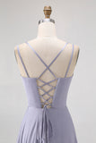 Dusty Blue A Line Long Bridesmaid Dress com renda-up Back