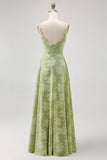 Sage Green Floral Uma linha vestido de dama de honra com fenda