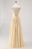 Daffodil Halter Uma linha de cetim vestido de dama de honra