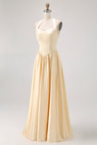 Daffodil Halter Uma linha de cetim vestido de dama de honra