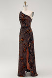 Um ombro preto floral bainha vestido dama de honra
