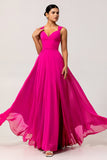 Fuchsia Uma linha conversível Chiffon vestido de dama de honra com fenda