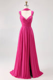 Fuchsia Uma linha conversível Chiffon vestido de dama de honra com fenda