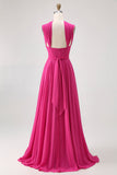 Fuchsia Uma linha conversível Chiffon vestido de dama de honra com fenda