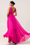 Fuchsia Uma linha conversível Chiffon vestido de dama de honra com fenda