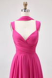 Fuchsia Uma linha conversível Chiffon vestido de dama de honra com fenda