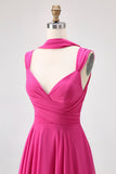 Fuchsia Uma linha conversível Chiffon vestido de dama de honra com fenda