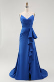 Strapless Royal Blue Sereia Prom Dress com Sash